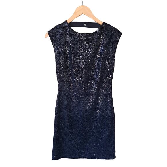 Alice + Olivia Black Sequin & Velvet Mini Dress Size XS Open Back Party Glam - Picture 11 of 13